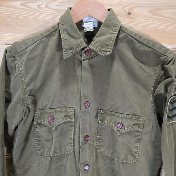 True Religion Green Military Style Long Sleeve Button Shirt Men Medium READ - Picture 2 of 15